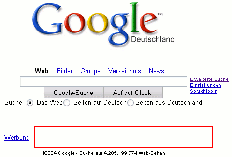 Startseite von Google in Opera