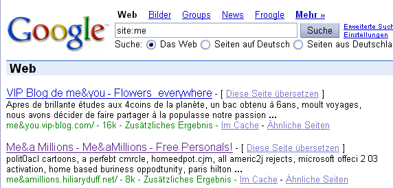 Google Suchergebnisse für site:.me