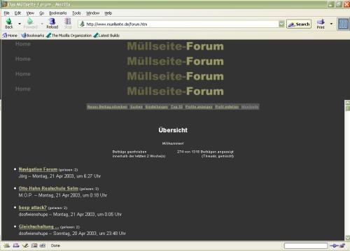 Screenshot: Forum von muellseite.de mit vierfacher Titelleiste