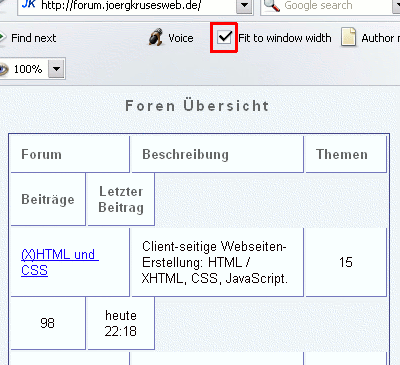 Webseite mit Tabelle wird in Opera 8 an die Fenstergröße angepasst